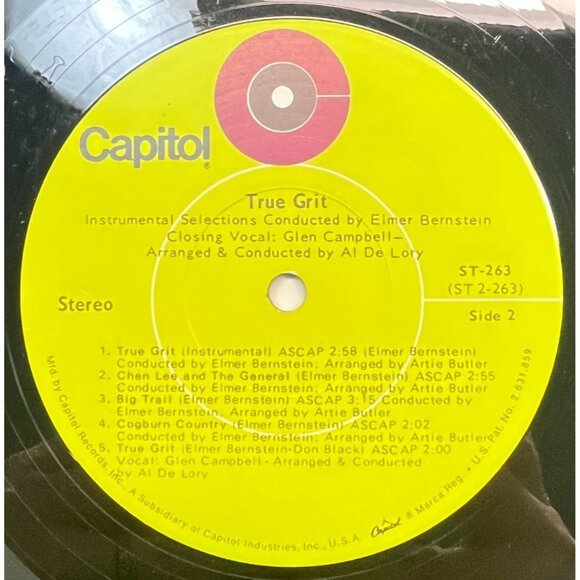 True Grit Original Motion Picture Soundtrack Vinyl LP 1969 Capitol Records ST263 - Picture 3 of 6